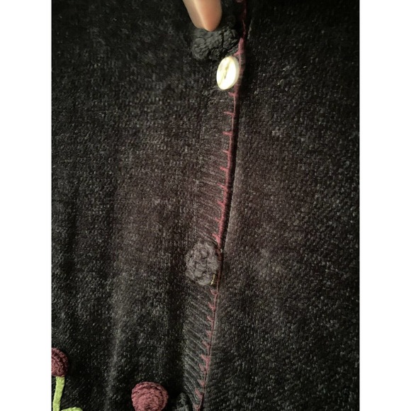 Vintage Papy Boez Black Knitted Sweater Cardigan Textured Flowers Small/Med - Picture 5 of 7